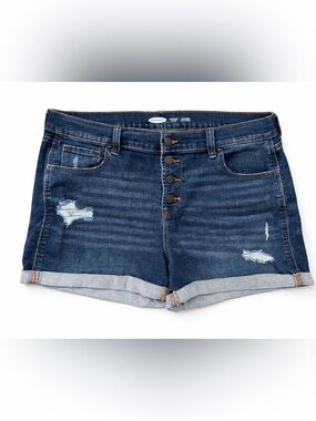 OLD NAVY Boyfriend Mid-Rise Denim Shorts Size 14 Distressed Cuffed